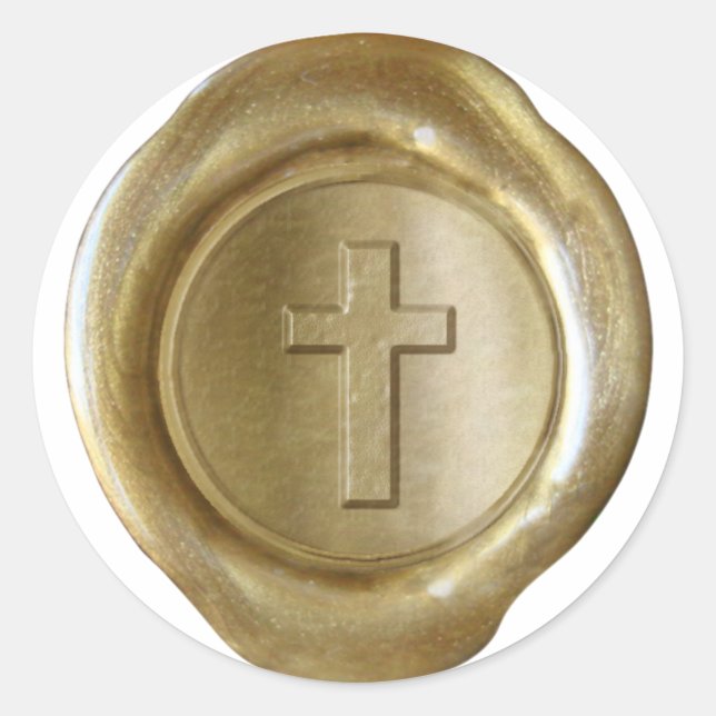 Wachs Siegel Monogram - Gold - Kreuz - Runder Aufkleber (Vorderseite)