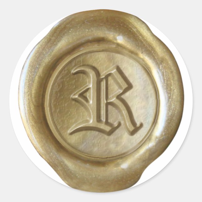 Wachs Siegel Monogram - Gold - Old English - Lette Runder Aufkleber (Vorderseite)