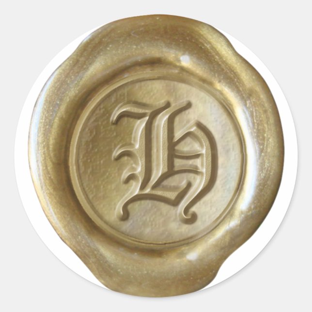 Wachs Siegel Monogram - Gold - Old English - Lette Runder Aufkleber (Vorderseite)