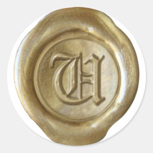 Wachs Siegel Monogram - Gold - Old English - Lette Runder Aufkleber