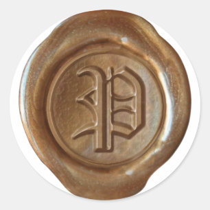 Wachs Siegel Monogram - Kupfer - Alt Englisch P - Runder Aufkleber