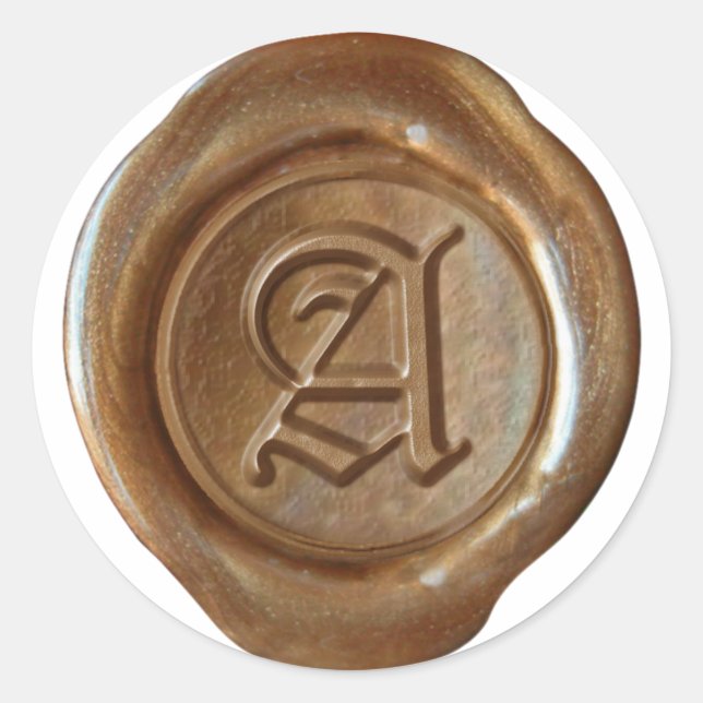 Wachs Siegel Monogram - Kupfer - Old English A - Runder Aufkleber (Vorderseite)