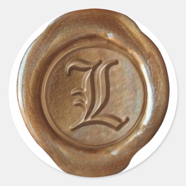 Wachs Siegel Monogram - Kupfer - Old English L - Runder Aufkleber (Vorderseite)