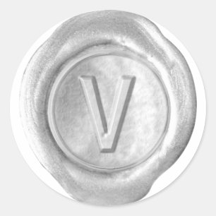 Wachs Siegel Monogram - Silver - Bold V - - Runder Aufkleber