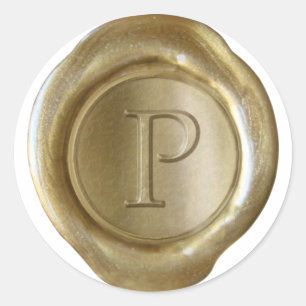 Wachs-Siegel-Monogramm - Gold - Serif P - Runder Aufkleber