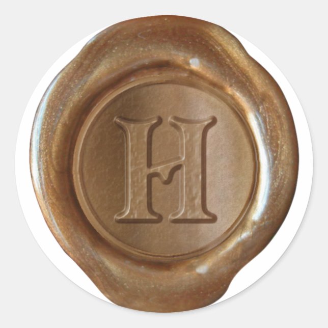 Wachs Siegel Monogramm - Kupfer - Viktorianisch H  Runder Aufkleber (Vorderseite)