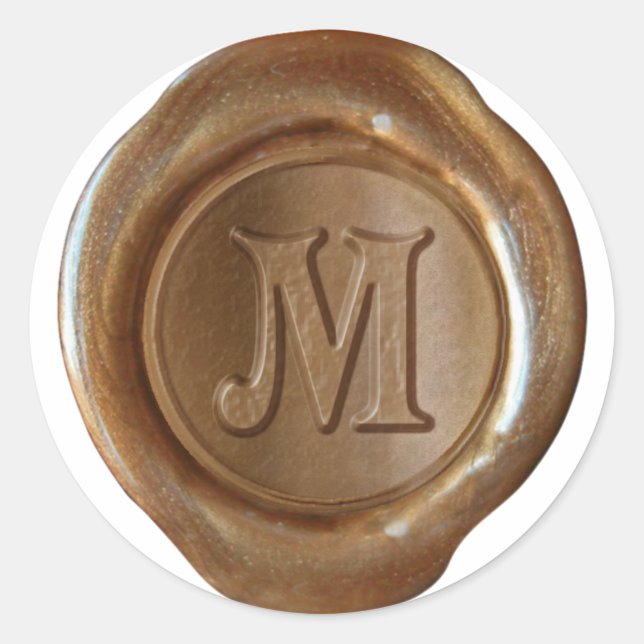 Wachs Siegel Monogramm - Kupfer - Viktorianisch M  Runder Aufkleber (Vorderseite)