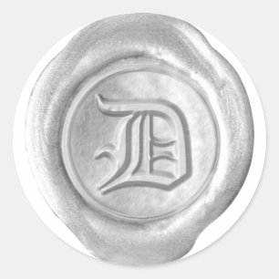 Wachs Siegel Monogramm - Silber - Altenglisch D - Runder Aufkleber
