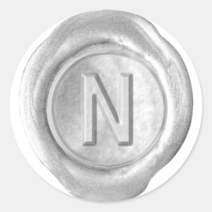 Wachs-Siegel-Monogramm - Silber - Fettes N - Runder Aufkleber