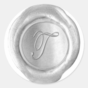 Wachs Siegel Monogramm - Silber - Schreibschrift T Runder Aufkleber