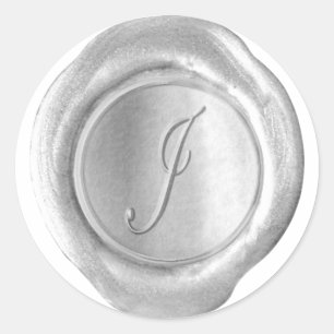 Wachs-Siegel-Monogramm - Silber - Schrift J - Runder Aufkleber