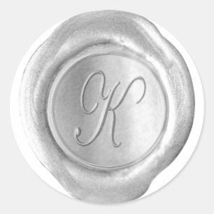 Wachs-Siegel-Monogramm - Silber - Schrift K - Runder Aufkleber