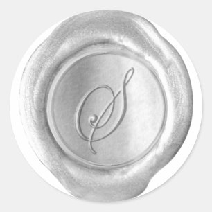Wachs Siegel Monogramm - Silber - Schrift S - Runder Aufkleber