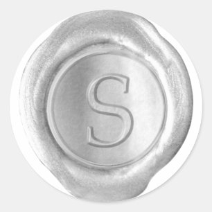Wachs-Siegel-Monogramm - Silber - Serif S - Runder Aufkleber