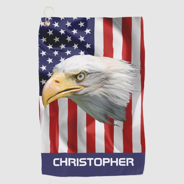 Wachsamer Adler, die amerikanische Flagge, Patriot Golfhandtuch (Vorderseite)