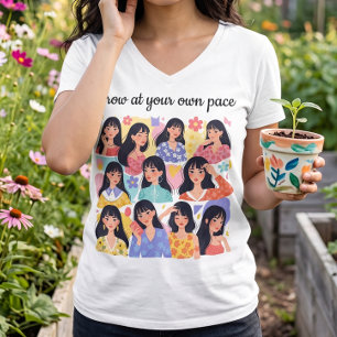 Wachse in deinem eigenen Tempo Floral Damen Porträ T-Shirt