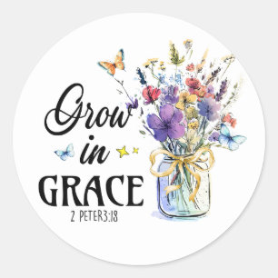 Wachse in Gnade Christlicher Bibelvers Floral Runder Aufkleber
