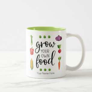 Wachsen Sie Ihr eigenes Essen Wasserfarbe Gärtner Zweifarbige Tasse