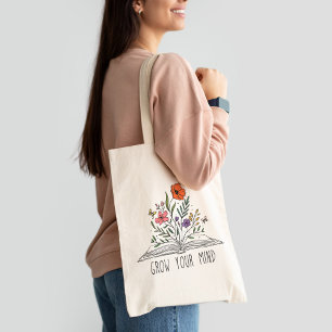 Wachsen Sie Ihren Geist Boho Wildblume und Buch Tragetasche