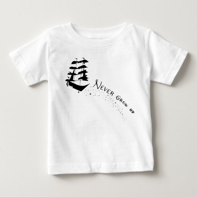 Wachsen Sie nie Piraten-Schiffs-Shirt auf Baby T-shirt (Vorderseite)