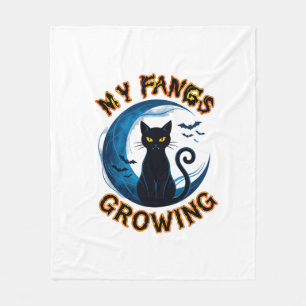 Wachsende Fangzähne Halloween-Schwarze Katze Blaue Fleecedecke