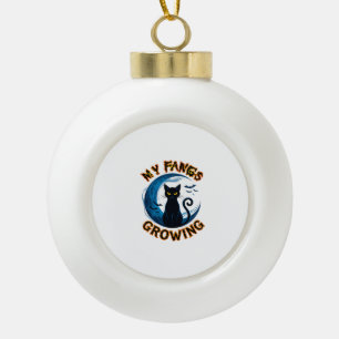 Wachsende Fangzähne Halloween-Schwarze Katze Blaue Keramik Kugel-Ornament
