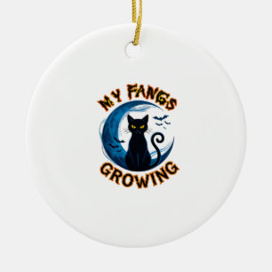 Wachsende Fangzähne Halloween-Schwarze Katze Blaue Keramik Ornament