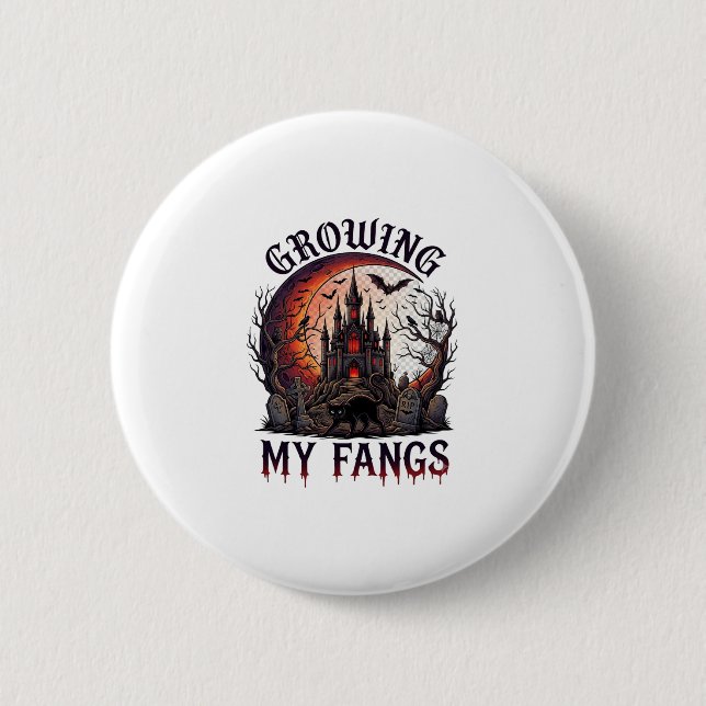 Wachsende Fangzähne Halloween Verlassenes Schloss  Button (Vorderseite)