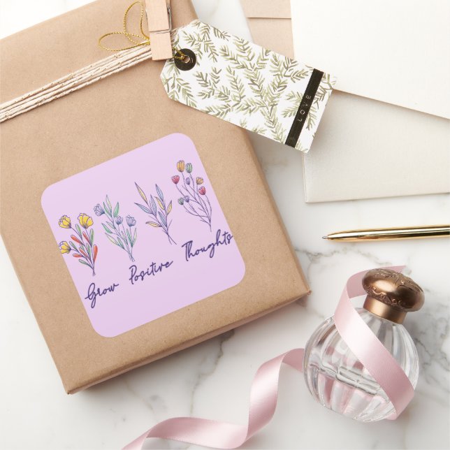 Wachsende positive Gedanken Wildblume Pflanze Quadratischer Aufkleber (Schenken)