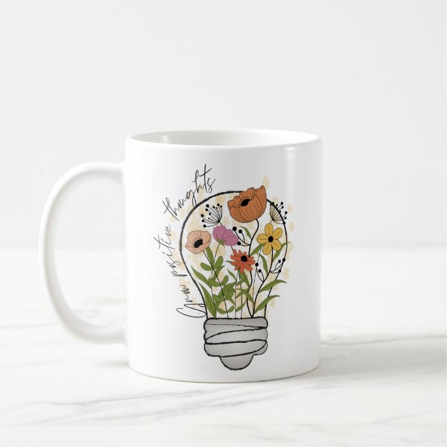 Wachsende positive Gedanken Wildblumen Inspiration Kaffeetasse (Links)