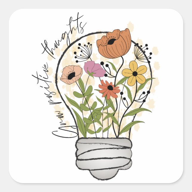 Wachsende positive Gedanken Wildblumen Inspiration Quadratischer Aufkleber (Vorderseite)