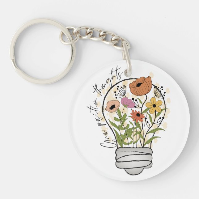 Wachsende positive Gedanken Wildblumen Inspiration Schlüsselanhänger (Vorderseite)