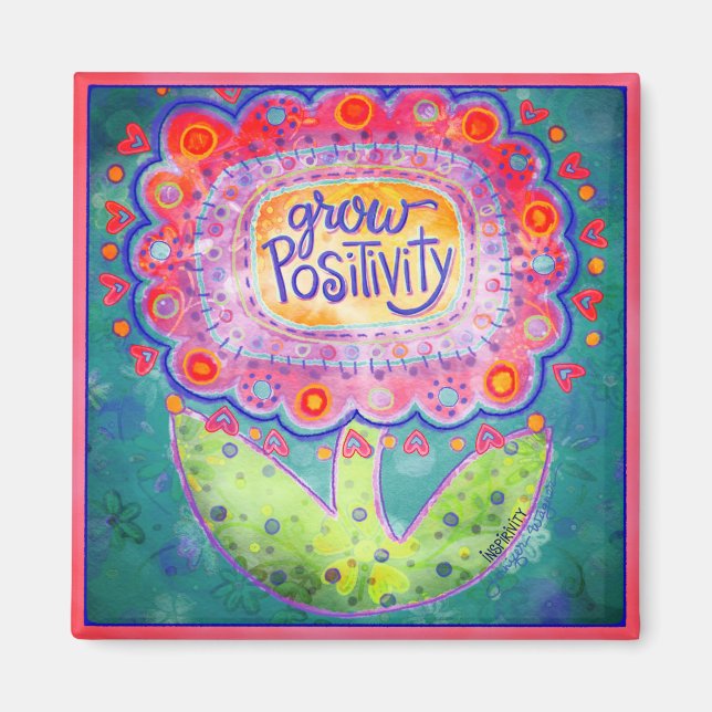 Wachsende Positivität Blume Hübsch Pink Whimsical Magnet (Vorne)