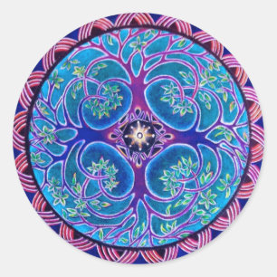 Wachsender Baum des Leben-Mandala-Aufklebers Runder Aufkleber