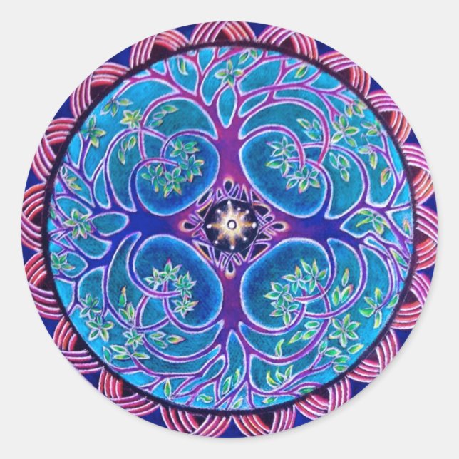 Wachsender Baum des Leben-Mandala-Aufklebers Runder Aufkleber (Vorderseite)