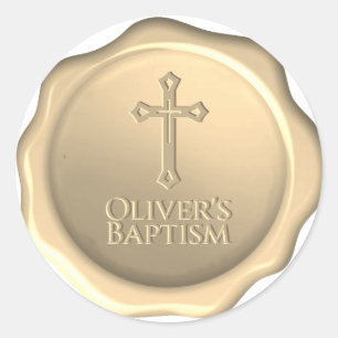 Wachssiegel-Taufaufkleber Golden geprägtes Kreuz Runder Aufkleber