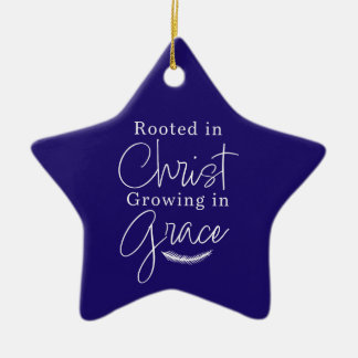 Wächst in Gnade Blau und Weiß Stern Weihnachten Keramik Ornament
