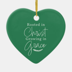 Wächst in Gnade Grün und Weiß Herz Weihnachten Keramik Ornament