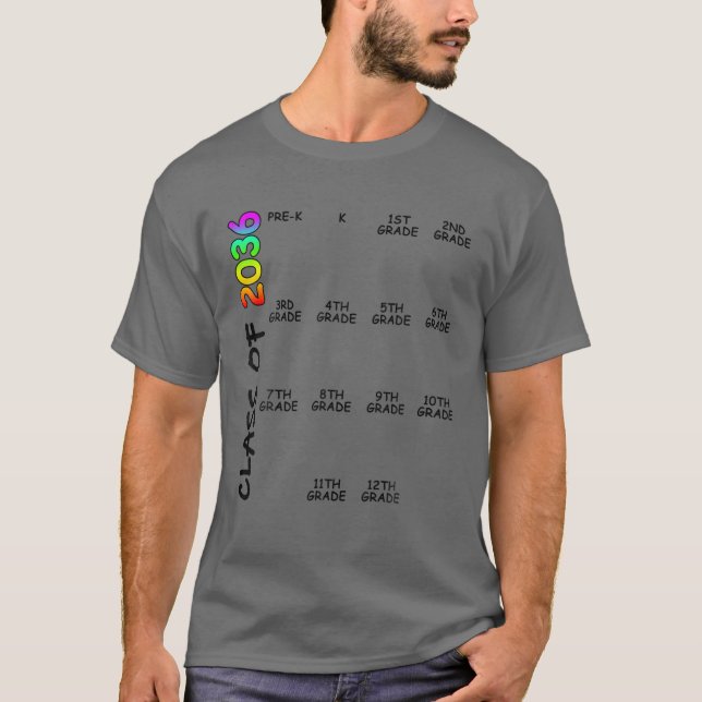 Wachstum mit meiner Klasse von 2036 Karo-Mark-Raum T-Shirt (Vorderseite)