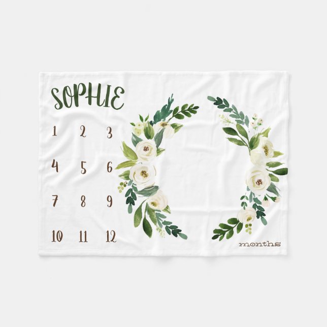 Wachstumsbeobachter - Weißblüten zweigt Meilenstei Fleecedecke (Vorderseite (Horizontal))