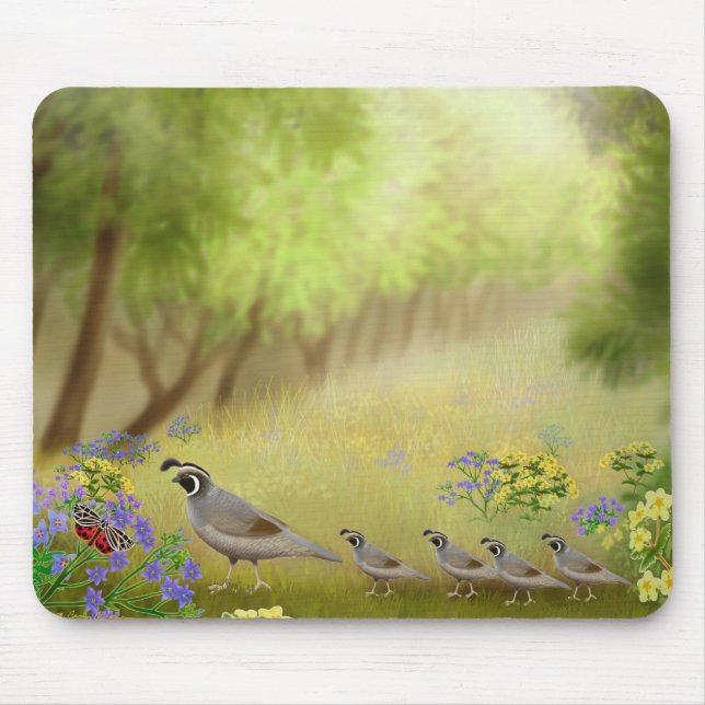 Wachteln in einer Wiese Mousepad (Vorne)