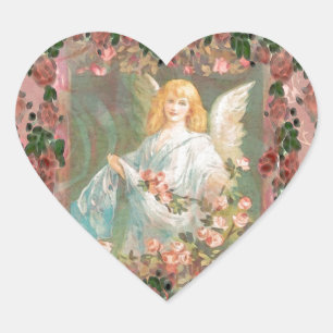 Wächter-Engel mit rosa Rosen Herz-Aufkleber