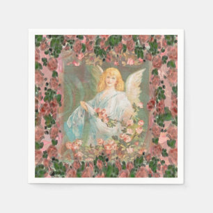 Wächter-Engel mit rosa Rosen Serviette