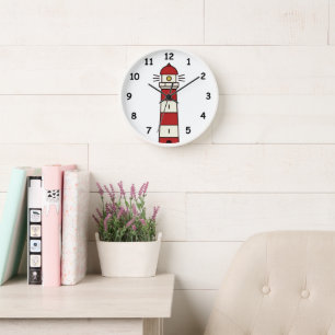 Wachturmuhr mit rotem und weißem Leuchtturm Uhr