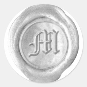 Wachx Siegel Monogram - Silver - Old English M - Runder Aufkleber