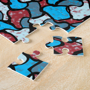 Wackeliges rotes weißes und blaues Mosaikfliesenmu