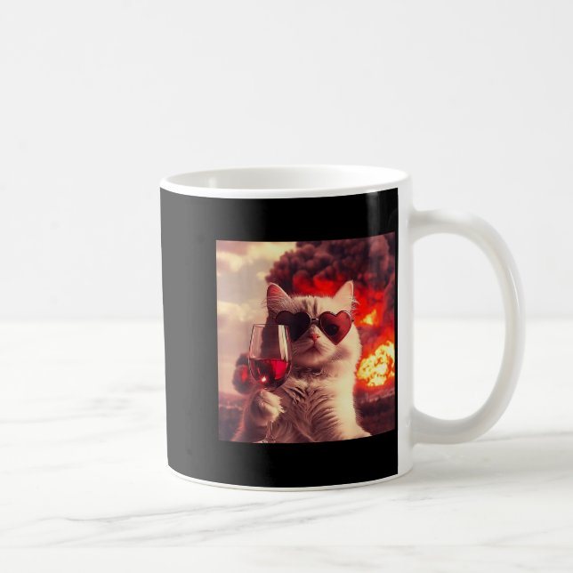 Wacky Cat Holding Wine Selfi With Fire Funny Sungl Kaffeetasse (Rechts)