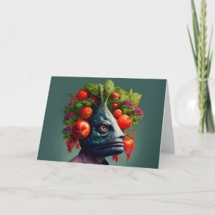Wacky Fish Head Man mit Veggies-Jeden Anlässen Karte