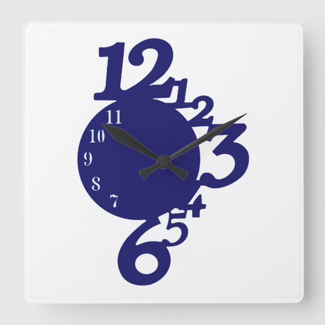 WacKy Fun Unique Royal Navy Blue Square Wall Clock Quadratische Wanduhr (Vorderseite)