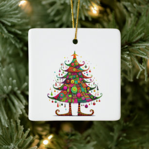 Wacky Whimsical Weihnachtsbaum, helle Farben Keramikornament